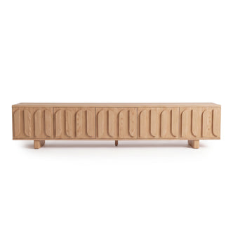 Natural wood sideboard on a white background