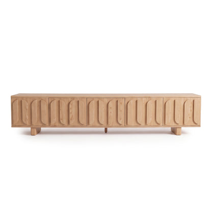 Natural wood sideboard on a white background