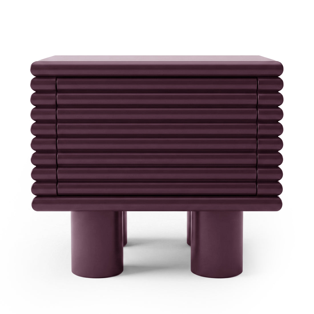 Burgundy ribbed side table on white background