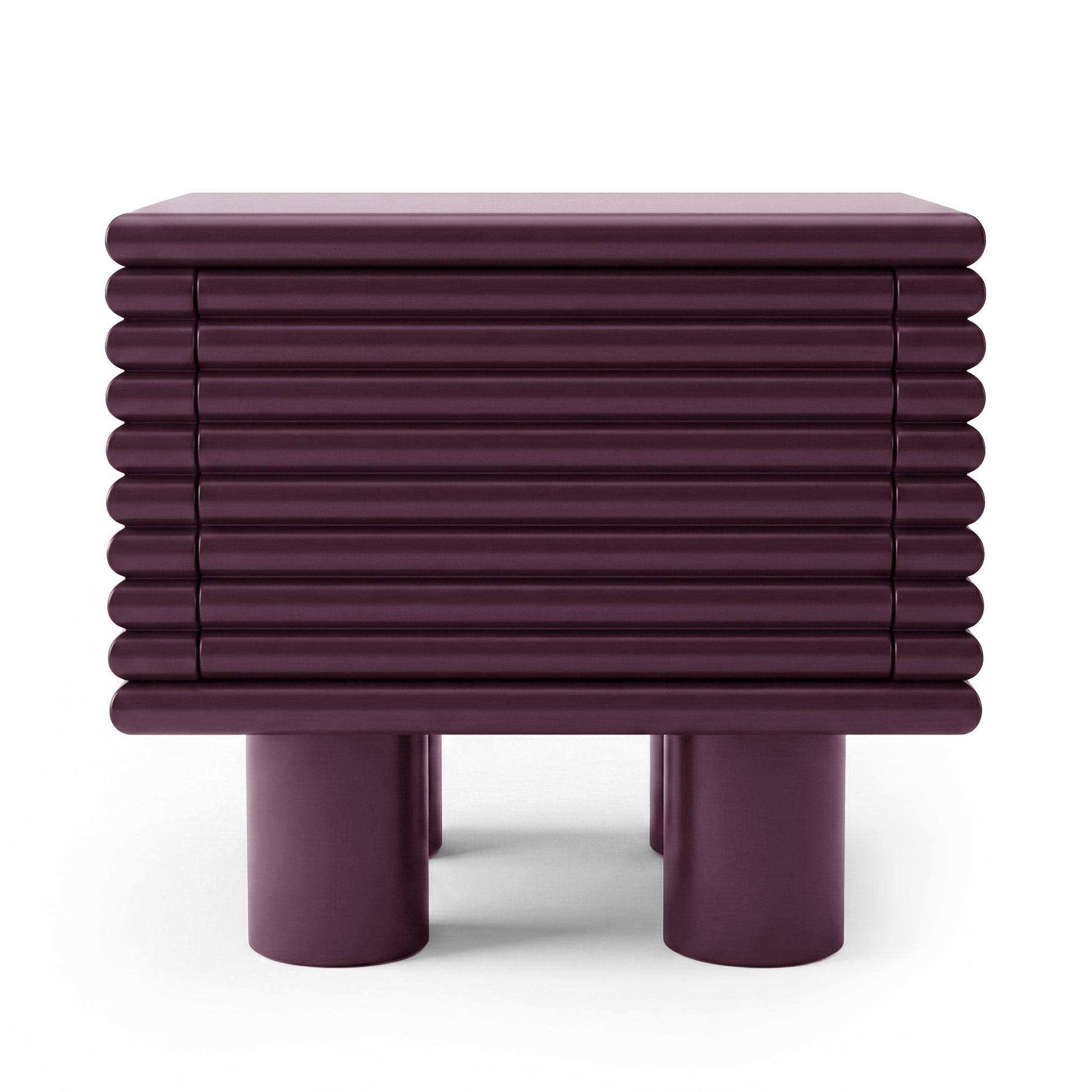 Burgundy ribbed side table on white background