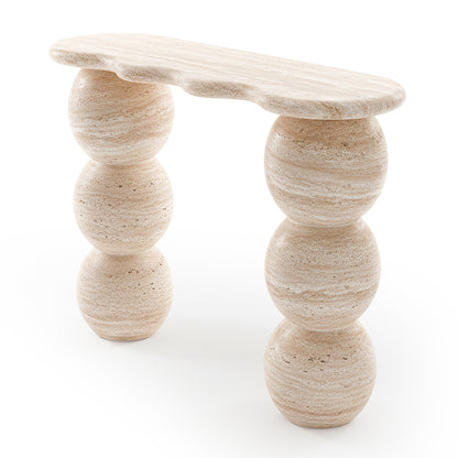 Modern console table with stacked sphere legs on white background