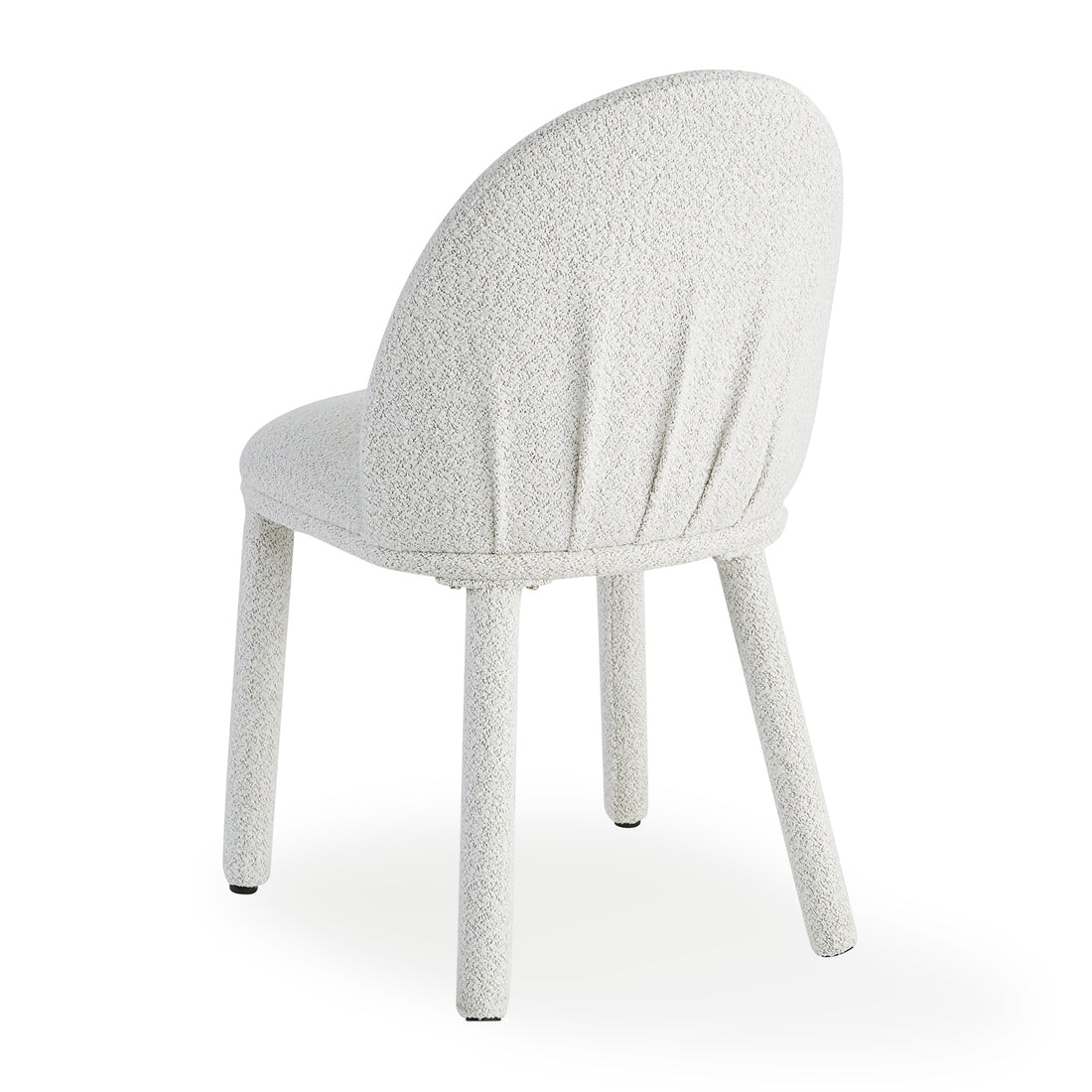 Joren Boucle Arched Dining Chair Set of 2 in Cream, featuring a scallop-shaped backrest, cushioned seat, and boucle-covered tapered legs, displayed against a plain background for a modern, cozy aesthetic.