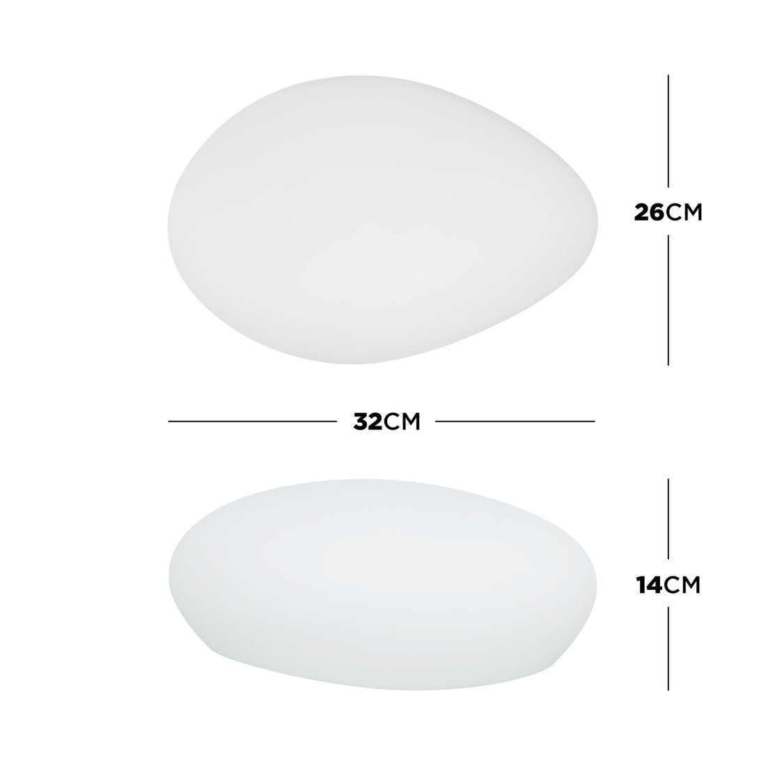 Two smooth, pebble-shaped white forms, resembling natural stones, represent the Solar Charging Outdoor LED Rock Light, designed for discreet garden lighting with solar-powered LED features and remote-controlled color options.