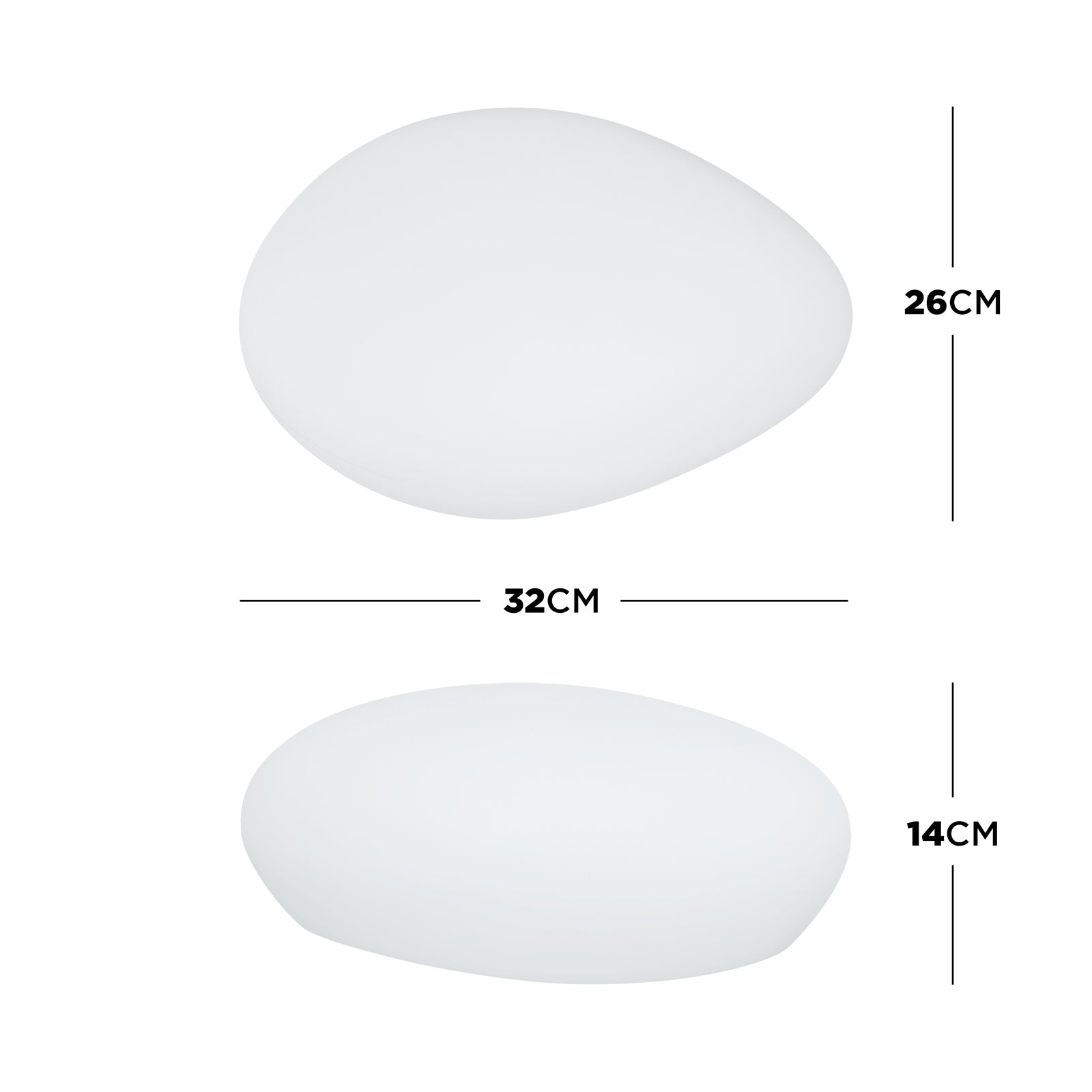 Two smooth, pebble-shaped white forms, resembling natural stones, represent the Solar Charging Outdoor LED Rock Light, designed for discreet garden lighting with solar-powered LED features and remote-controlled color options.