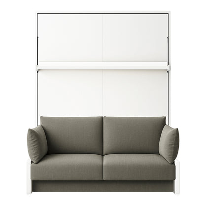 Luxo Byron Sofa Foldout Queen Wall Bed White & Grey features a compact design with a muted gray-green two-seat sofa beneath a sleek white wall cabinet housing a pull-down queen bed.