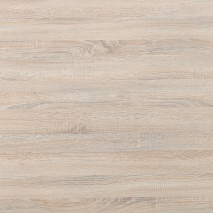 Oregon Dining Table with 8 Florida Chairs Set in Sand featuring a light wood grain surface with visible knots and grain lines, offering a relaxed and modern style for a spacious dining experience.