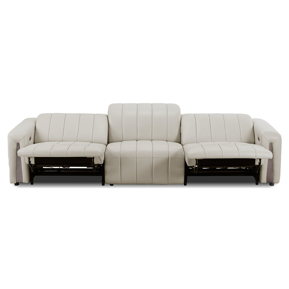 Light beige reclining three-seat sofa on a white background.