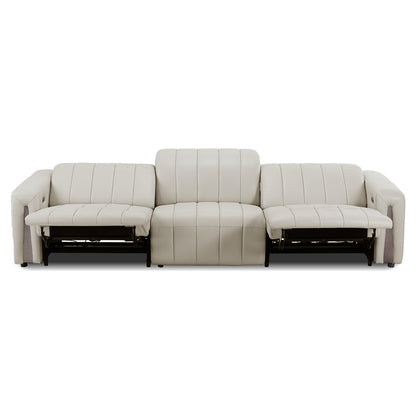 Light beige reclining three-seat sofa on a white background.