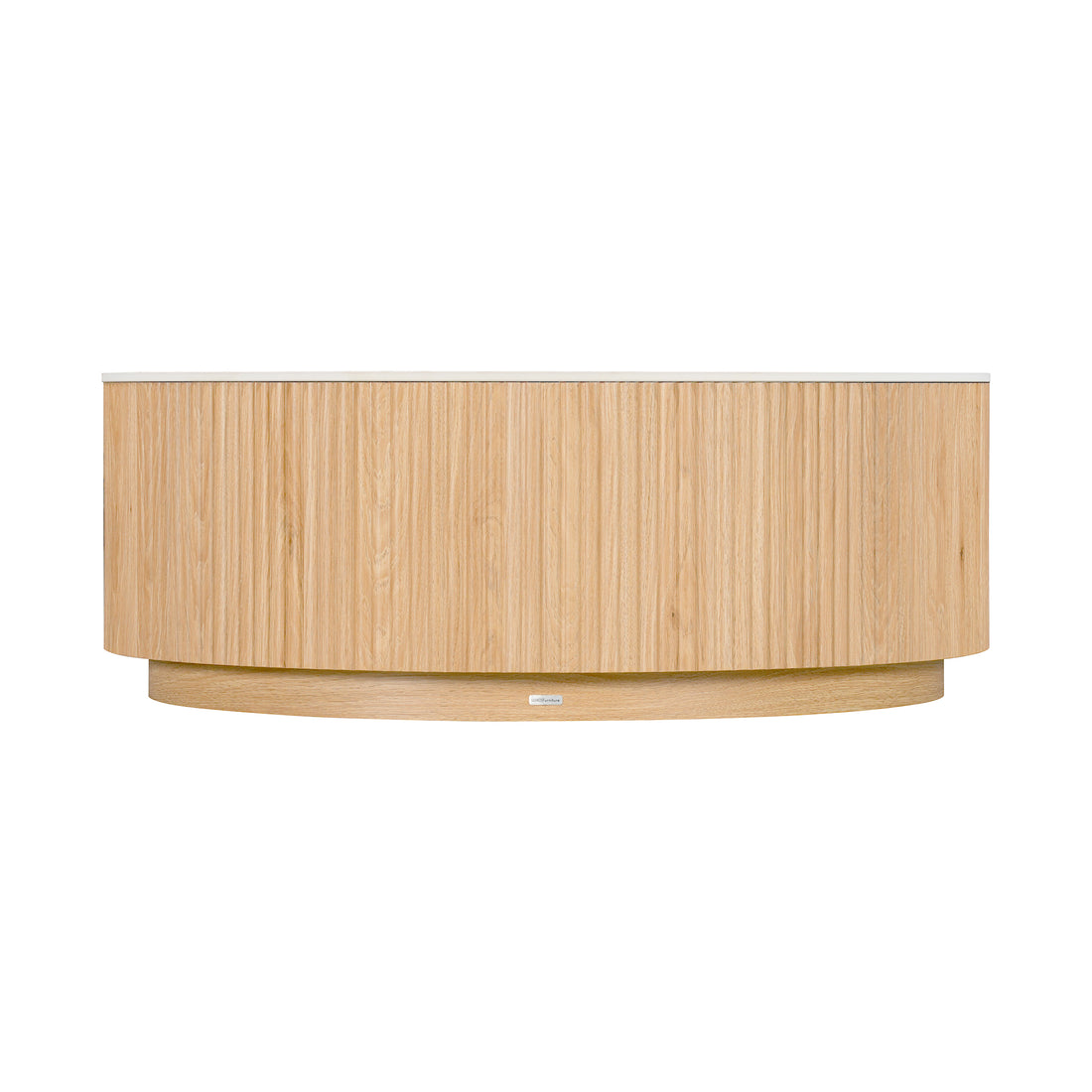 Light wood oval credenza on white background