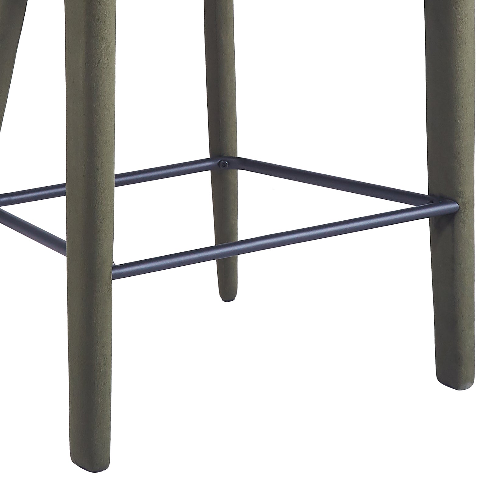 Detailed view of stool legs and metal footrest on white background