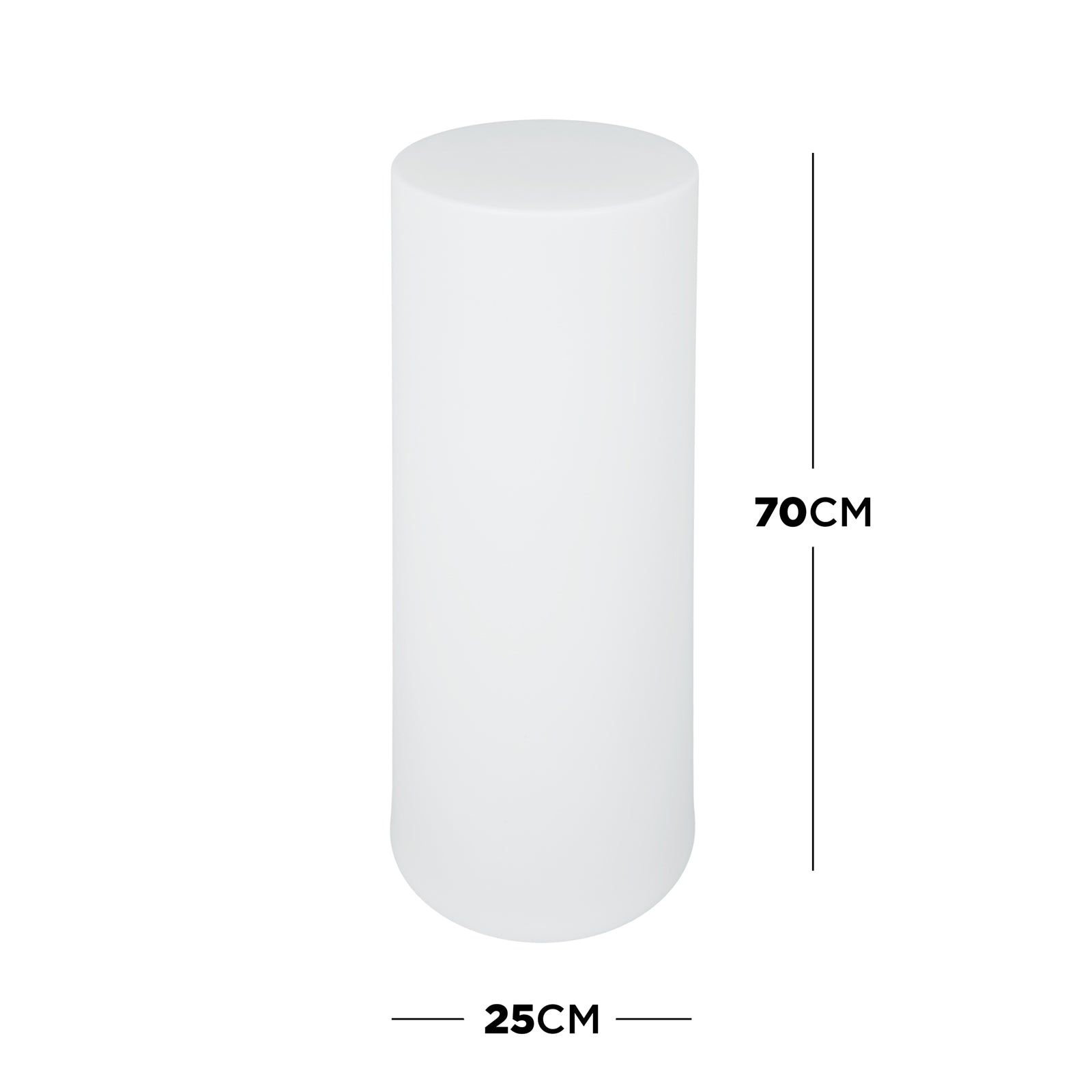 70cm Outdoor Solar LED Bollard Light, a sleek white cylinder with a flat top, 70 cm tall and 25 cm in diameter, designed for versatile outdoor illumination and ambience.