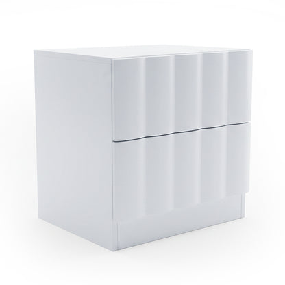 White two-drawer cabinet on white background