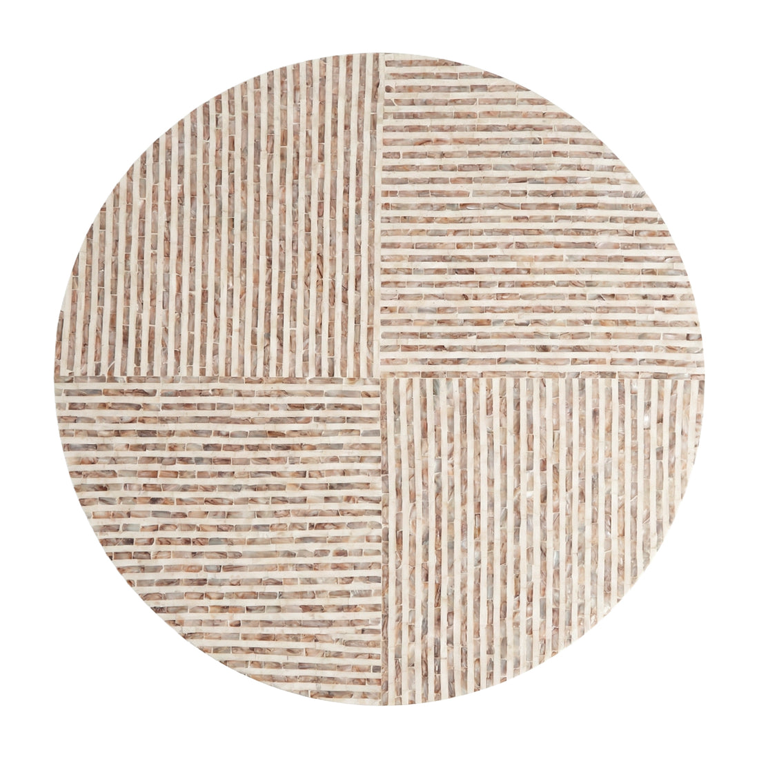 Round segmented tabletop with alternating stripe directions on white background