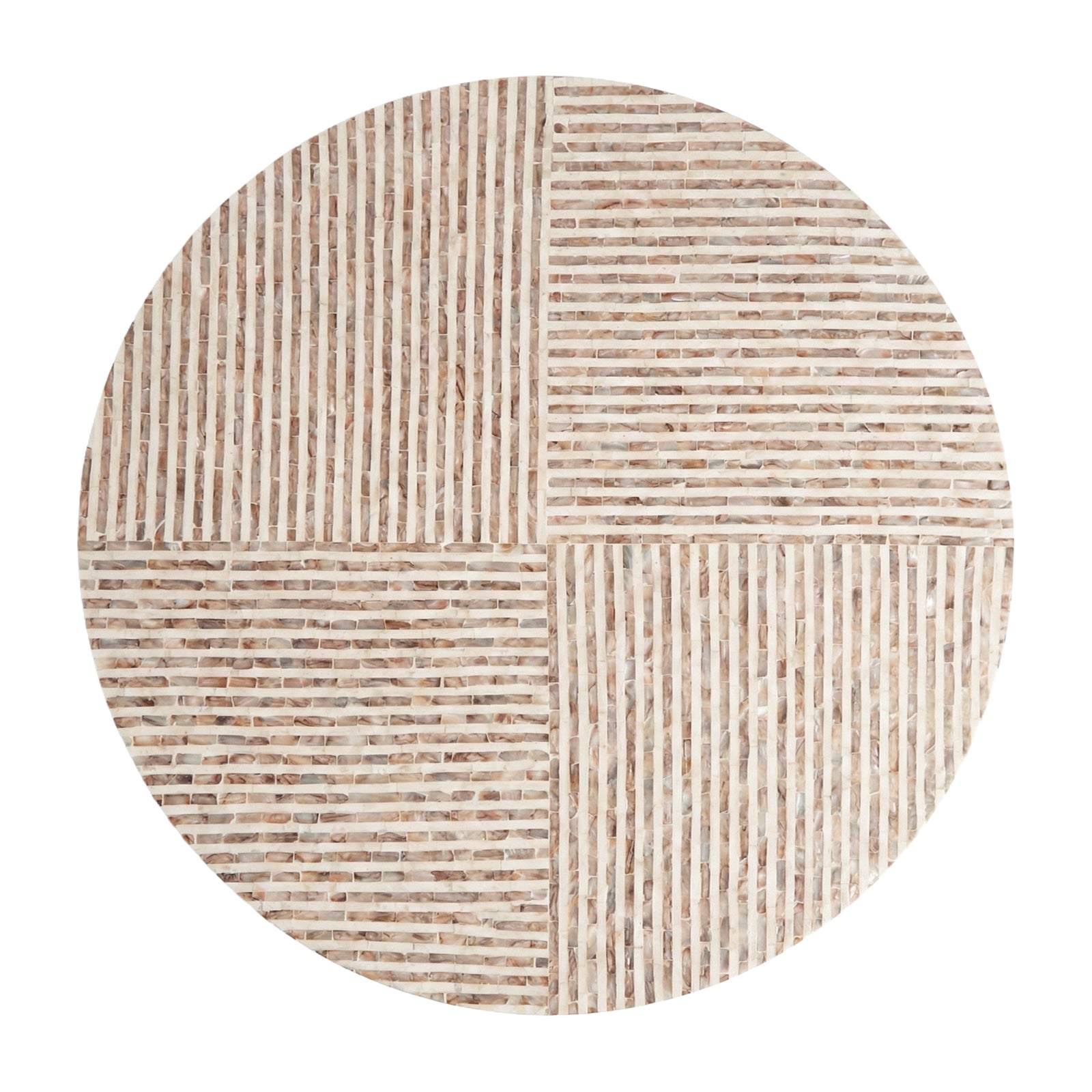 Round segmented tabletop with alternating stripe directions on white background