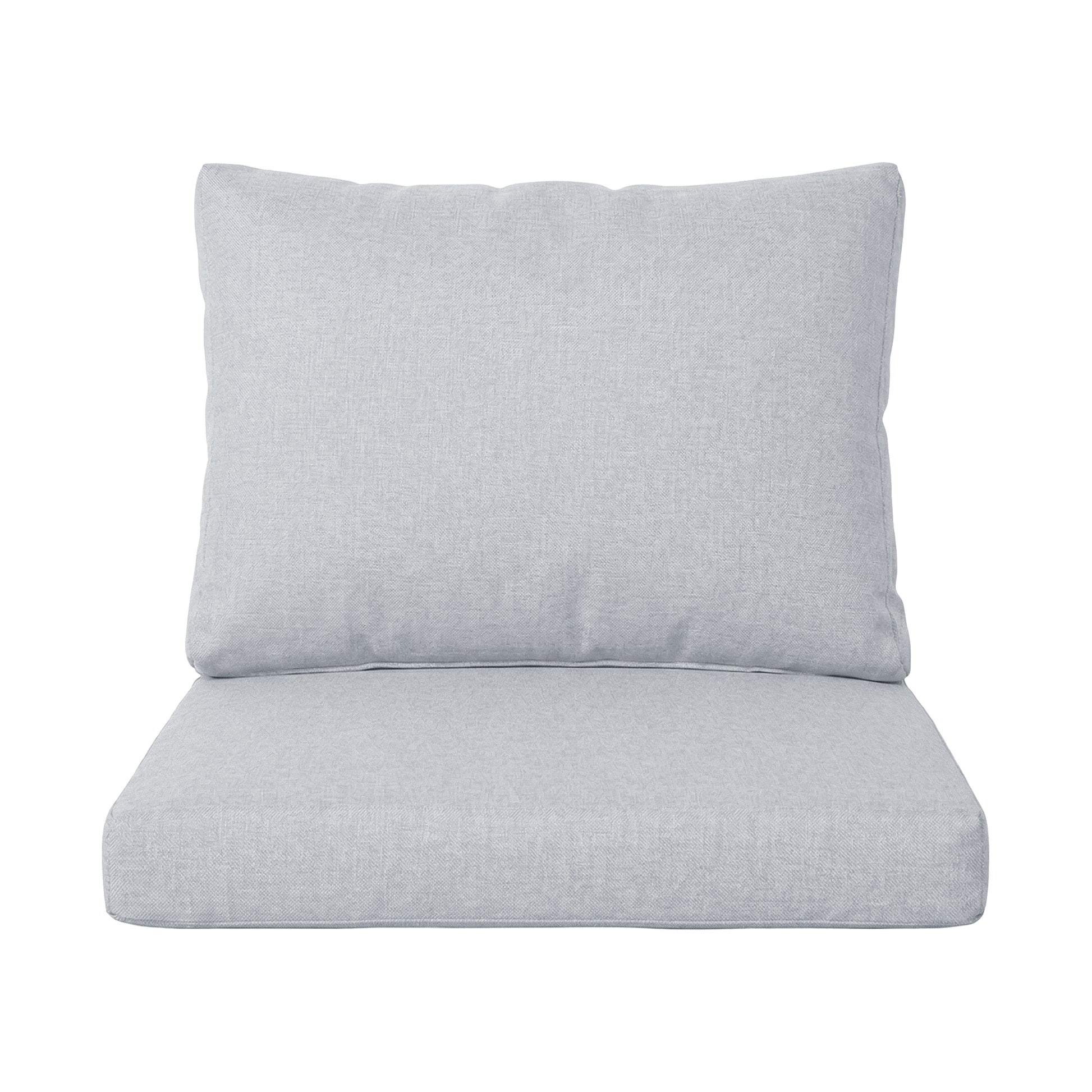Two-piece light grey cushion set on white background