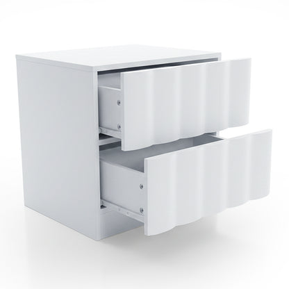 White cabinet with partially open drawers on white background