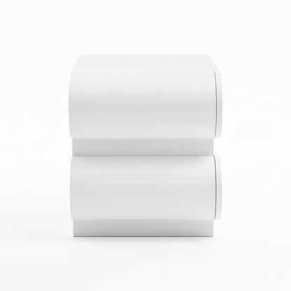 Ardenne 55cm Curved Bedside Table With Drawers in White features a sleek, minimalist design with two-tiered, gently rounded modules, offering smooth lines and a modern aesthetic.