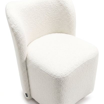 Modern white upholstered accent chair on a white background