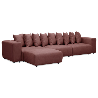 Contemporary sectional sofa with ottoman on white background