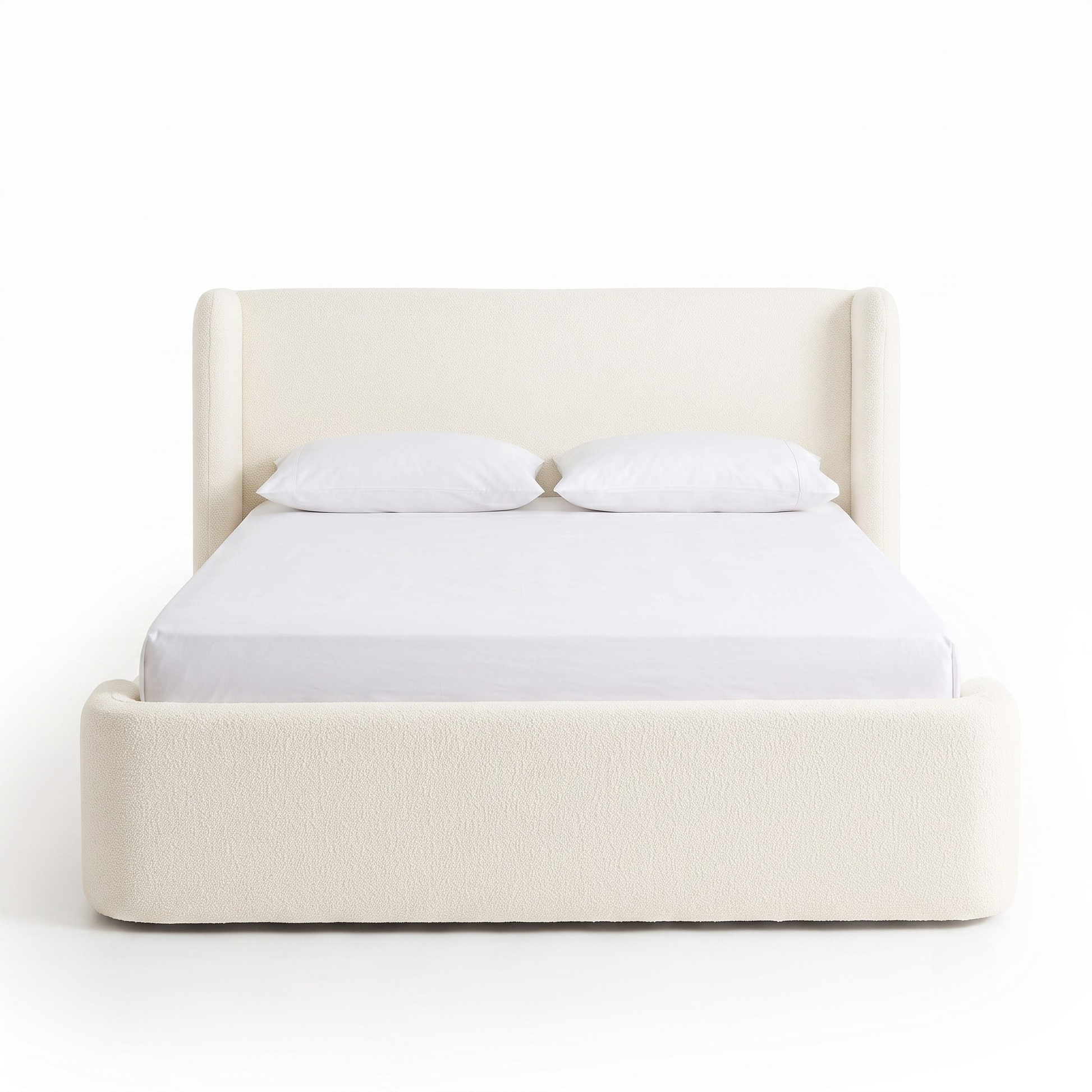 Full upholstered bed shown on a white background