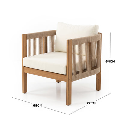 Armchair on white background with dimensions shown