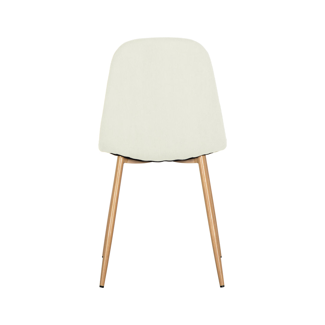 Florida Corduroy Fabric Dining Chairs Set of 4 in Sand, showcasing a modern design with off-white fabric-upholstered backrests and sleek, light natural finish wooden legs, viewed from the back.