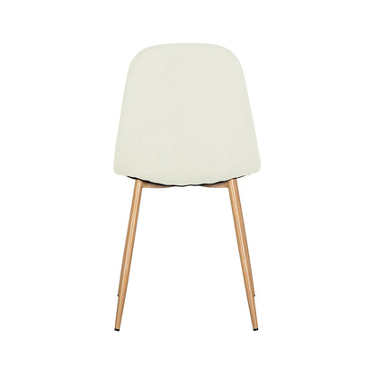 Florida Corduroy Fabric Dining Chairs Set of 4 in Sand, showcasing a modern design with off-white fabric-upholstered backrests and sleek, light natural finish wooden legs, viewed from the back.