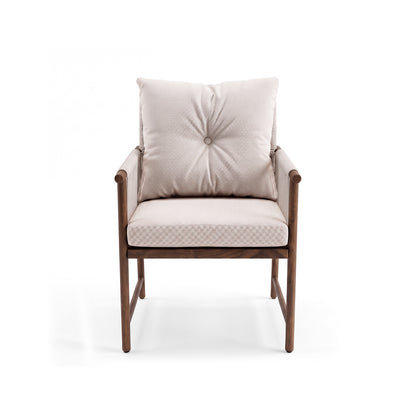 Modern cushioned wooden chair isolated on a white background