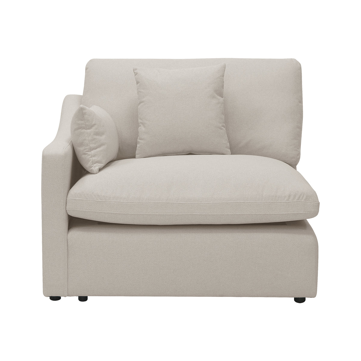 Light beige upholstered corner chair on white background