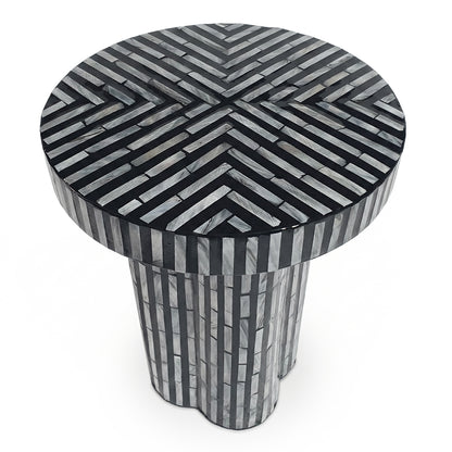 High-angle view of geometric mosaic round side table on white background