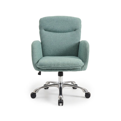 Front view of a modern upholstered office chair on a white background