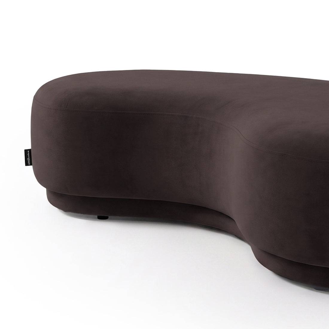 Dark contemporary curved upholstered bench seat on a white background