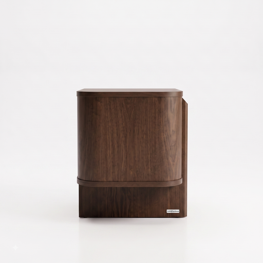 Modern dark wood bin shown in full on a white background.