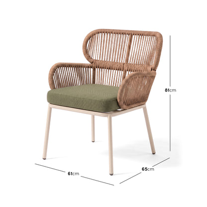 Modern chair with dimension markings on a white background