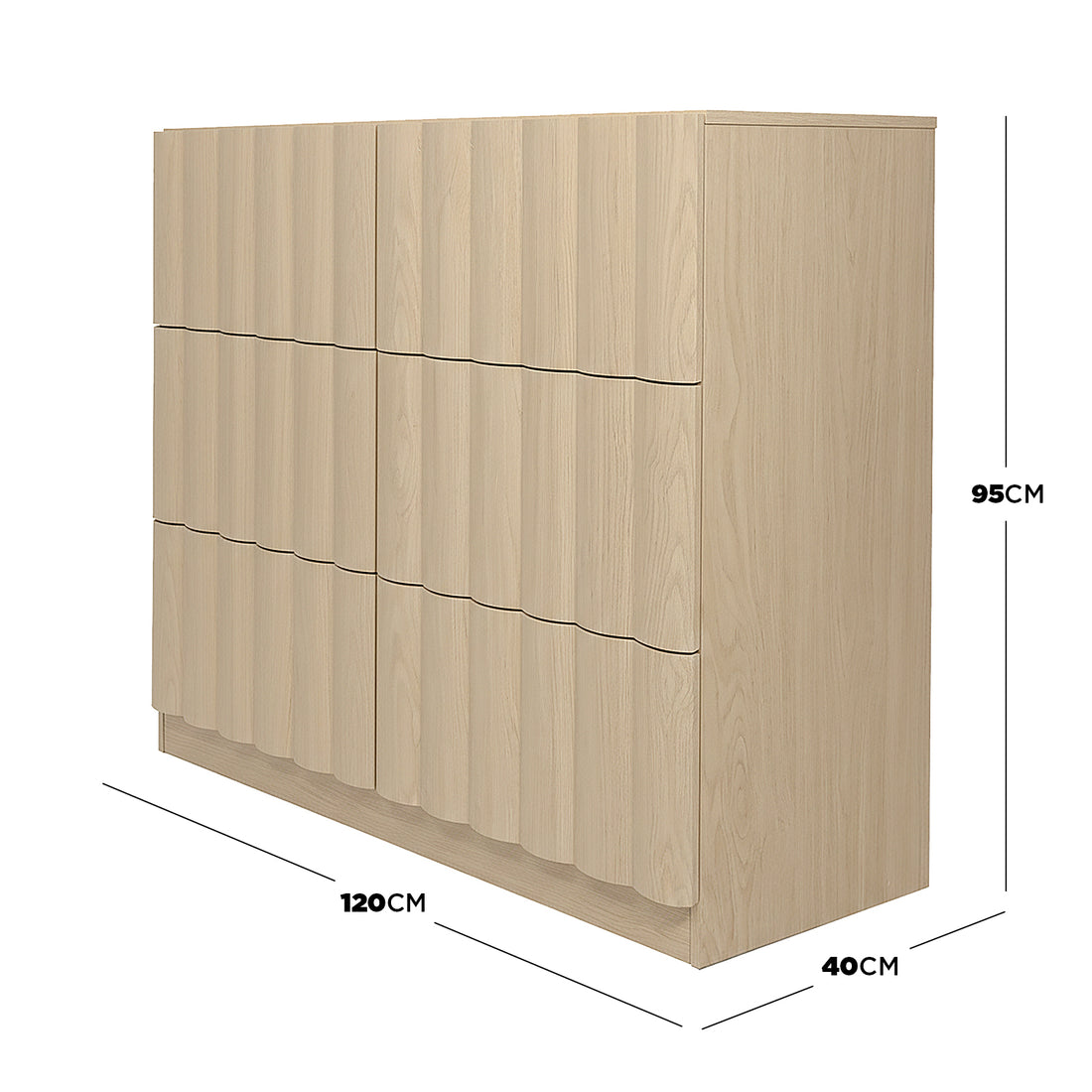Light wood cabinet on white background with dimensions shown