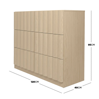 Light wood cabinet on white background with dimensions shown