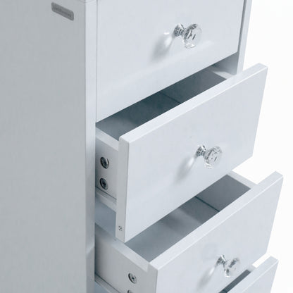 Close-up of drawer knobs and top drawer detail on white background