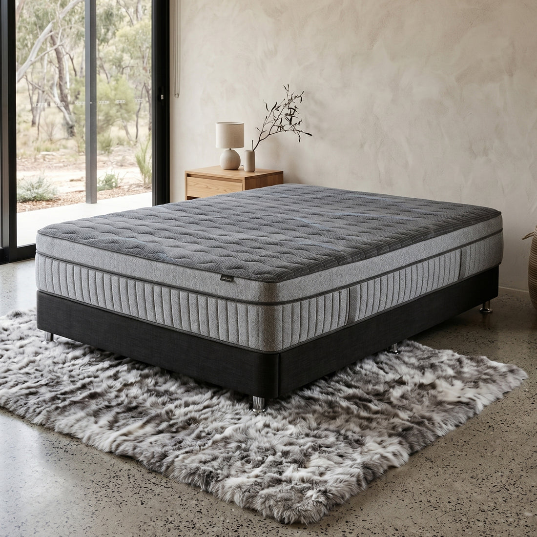 Mattress in a modern furnished bedroom