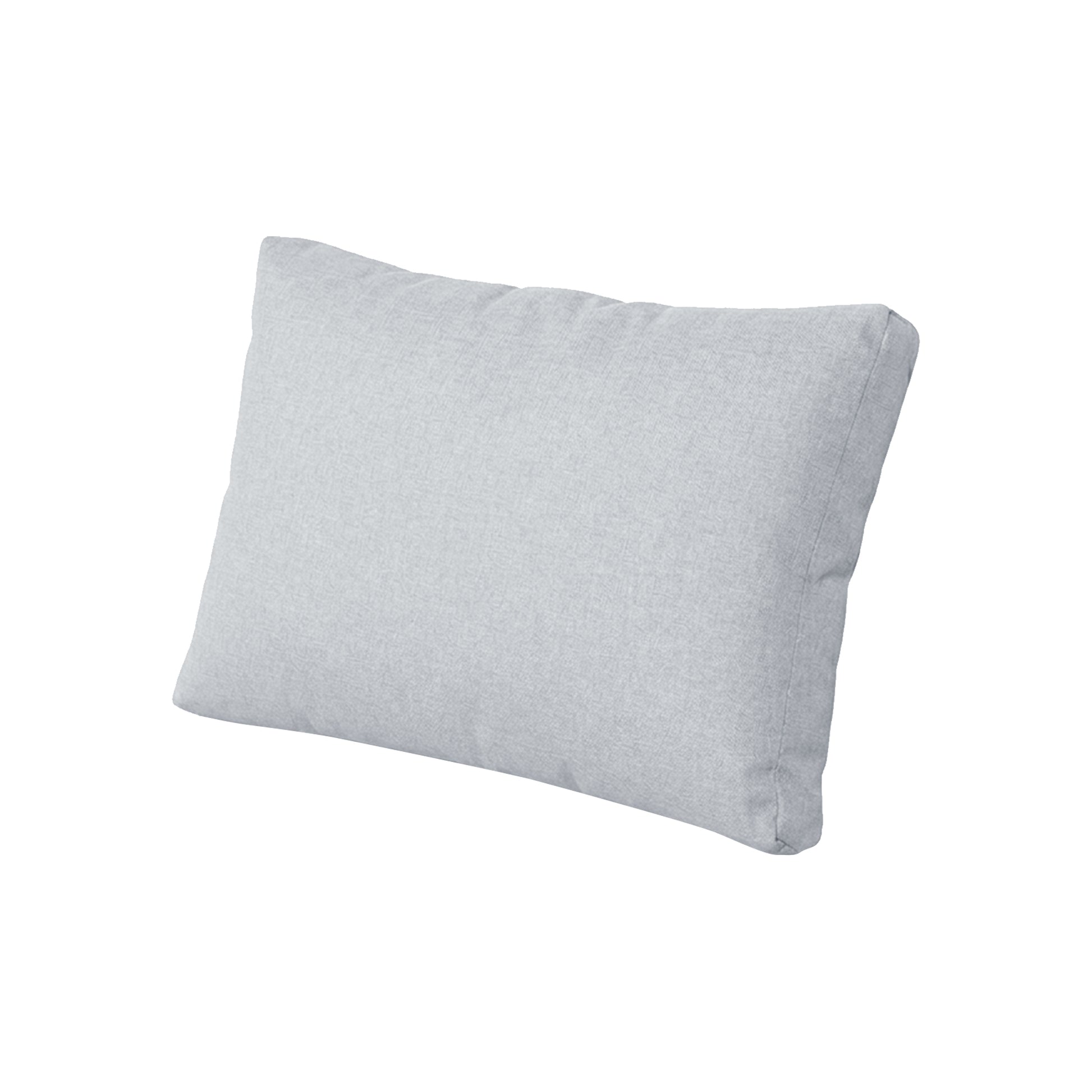 Light grey rectangular pillow angled on white background
