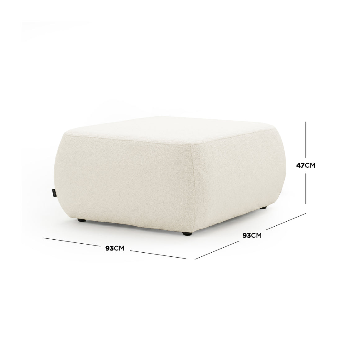 Ottoman with dimensions displayed on white background