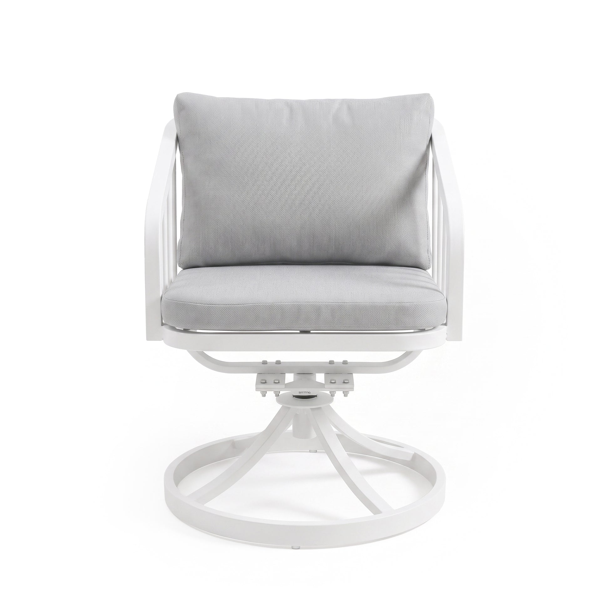 Front view of cushioned swivel chair on white background