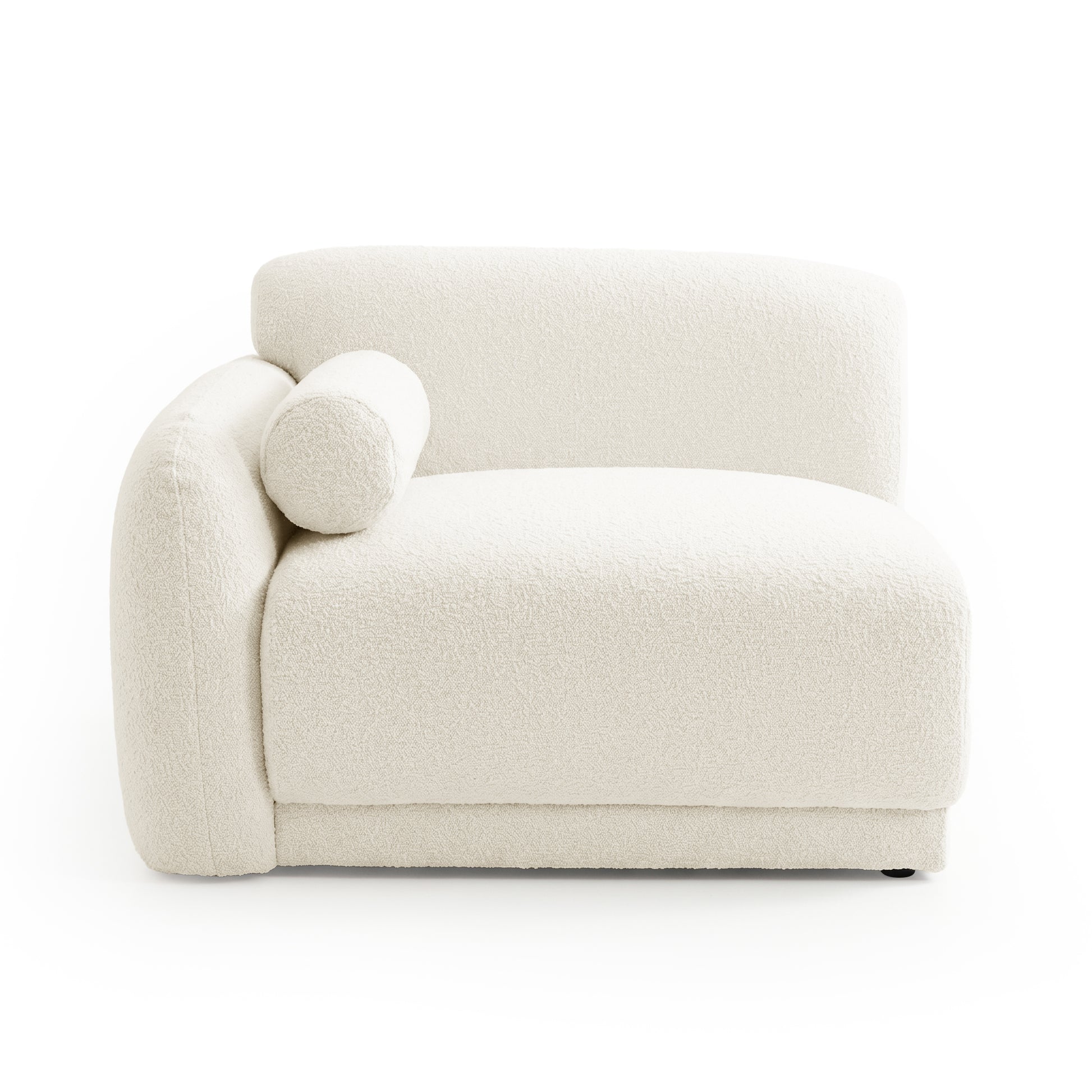 Armless accent chair with bolster pillow on white background