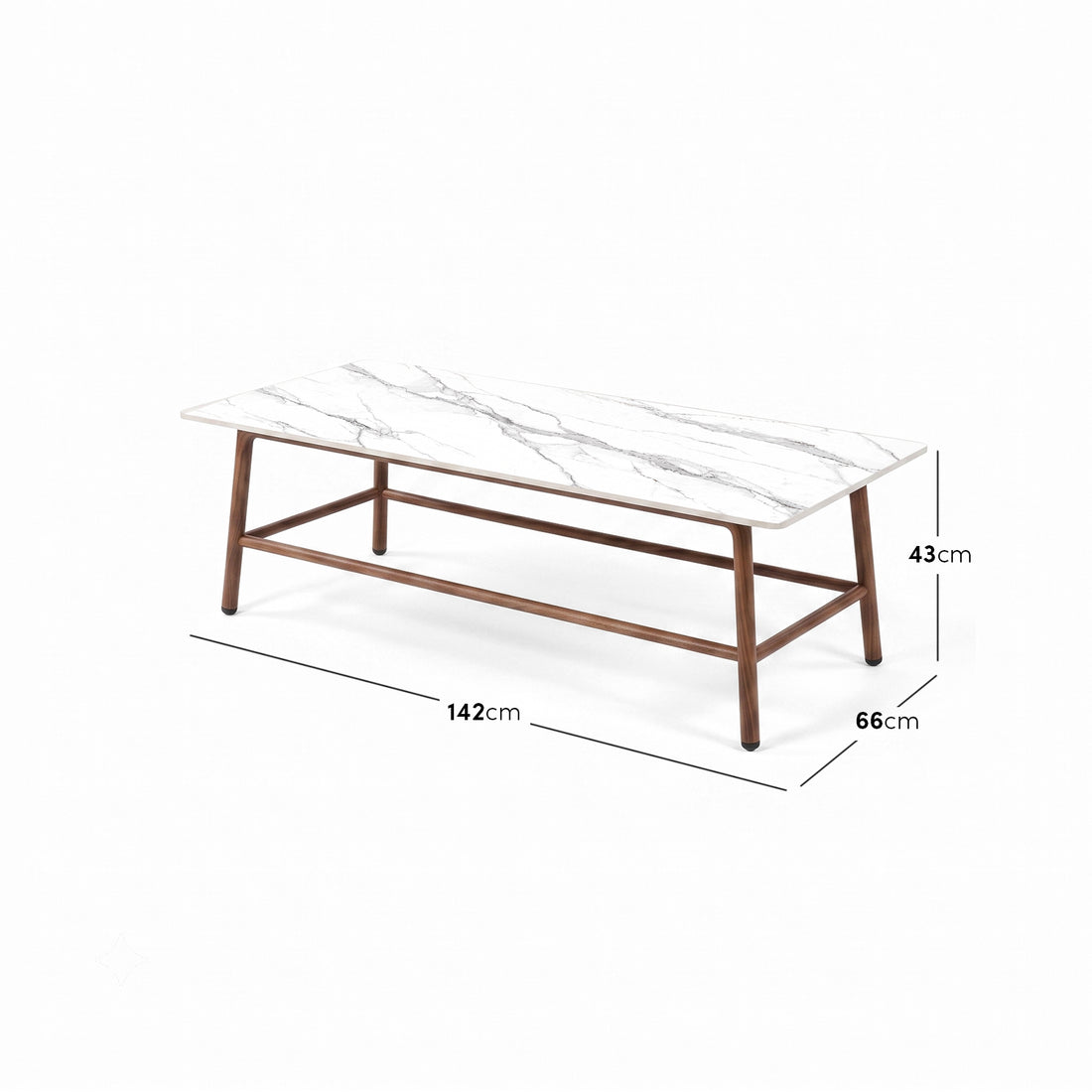 Rectangular coffee table on white background with dimensions marked