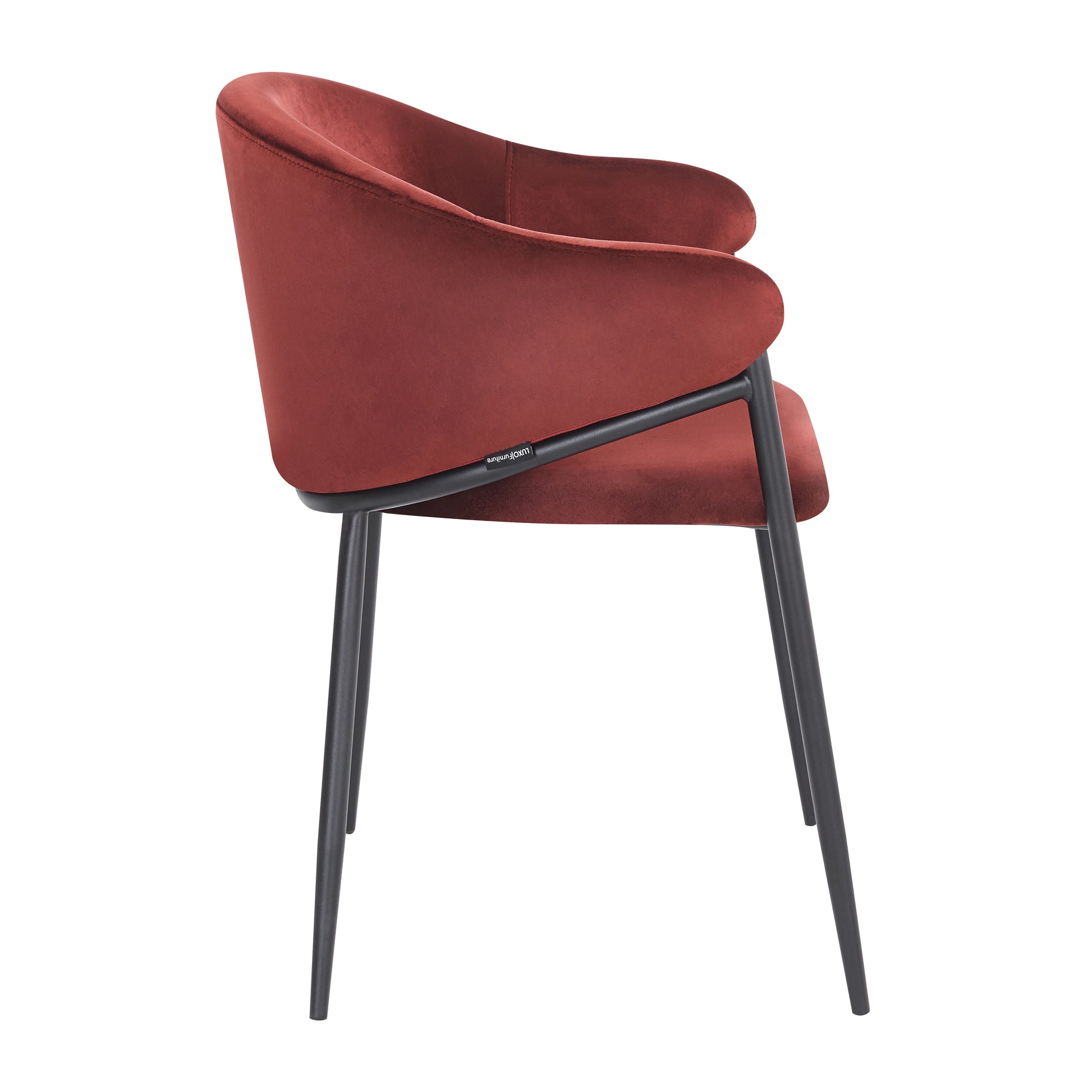 Side profile of burgundy chair against white background