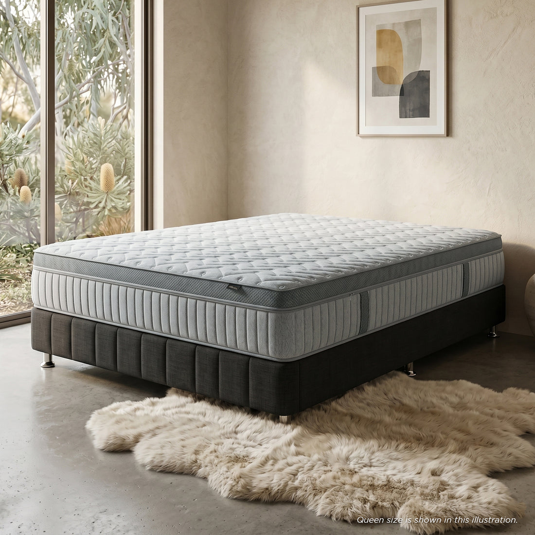 Mattress shown on a bed in a modern bedroom
