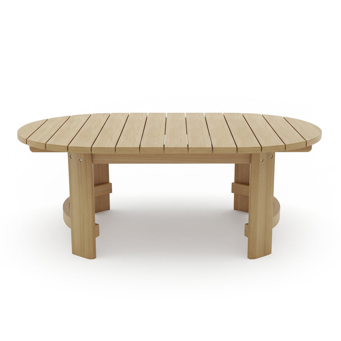 Oval slatted-top wooden table from the Delva 4 Seater Hardwood Acacia Outdoor Sofa Set in Black, featuring sturdy square legs, designed for outdoor use, complementing the set's modern, resort-style aesthetic.