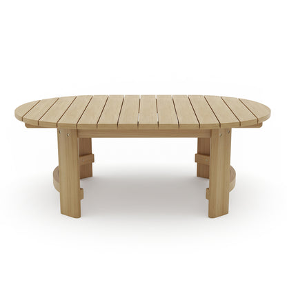 Oval slatted-top wooden table from the Delva 4 Seater Hardwood Acacia Outdoor Sofa Set in Black, featuring sturdy square legs, designed for outdoor use, complementing the set's modern, resort-style aesthetic.