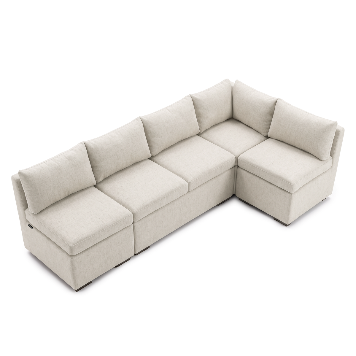 Complete cream modular L-shaped sectional sofa on white background