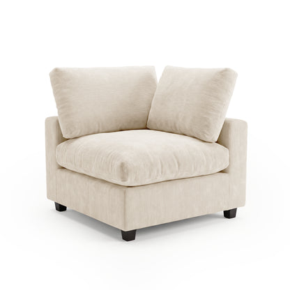 Beige corner chair or sectional piece on a white background