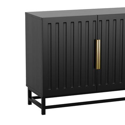 Small black cabinet with gold handle on white background
